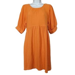 ASCOT AND HART Orange Short Sleeve Shift Button Up Back Dress Medium
